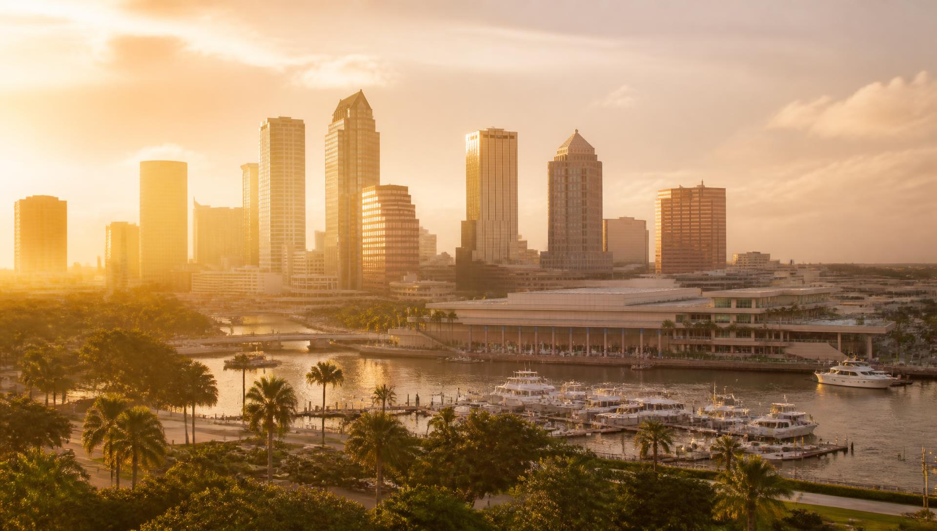 Tampa Bay skyline at golden hour