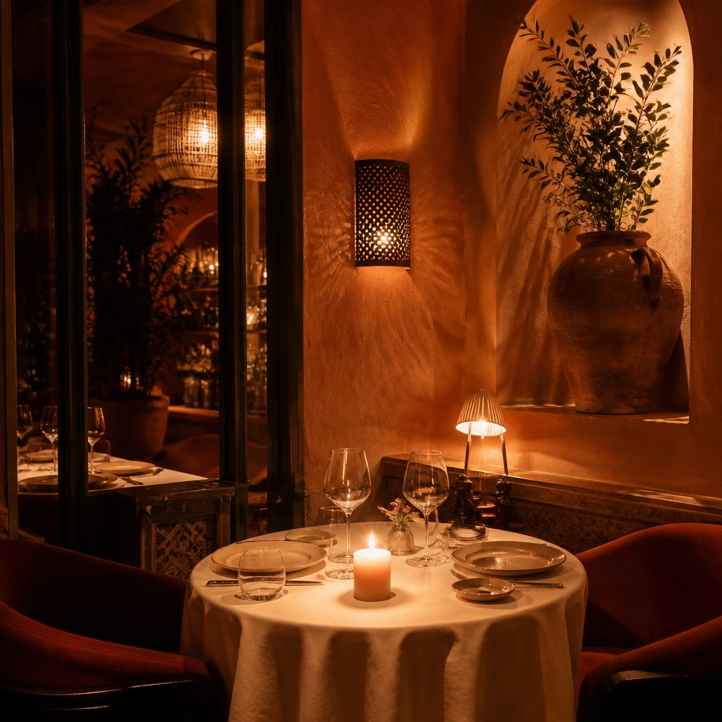 Candlelit corner table at Salt & Cedar